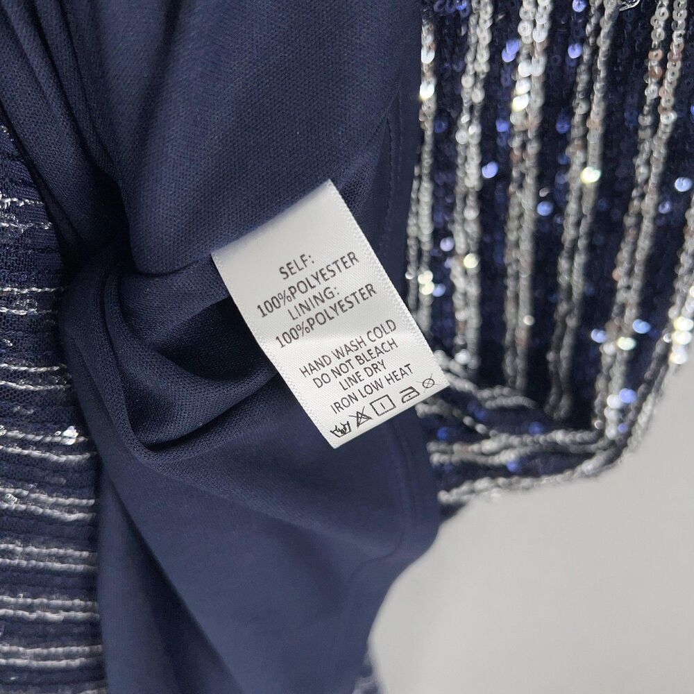 Anthropologie Flat White Dress Women Small Navy Blue Silver Sequin Striped Party - Picture 9 of 16